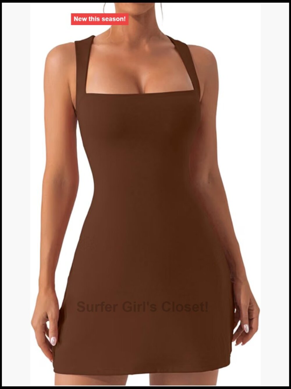 Sleeveless Square Neck Flare Mini Dress Bodycon Stretch Tank Sheath